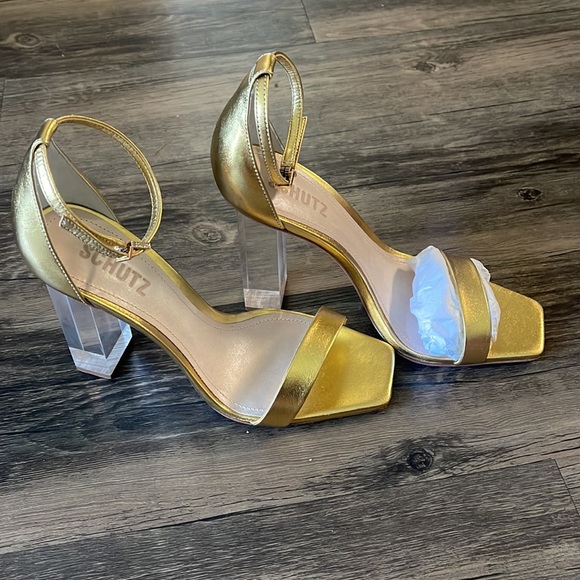 SCHUTZ Sanai Gold leather Metallic clear block heel sandal in size 8. Never worn - Picture 2 of 4